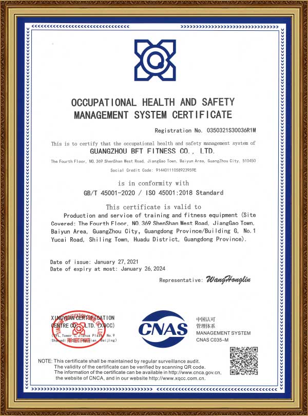 ISO9001 Occupational Health And Safety Management BFT Fitness